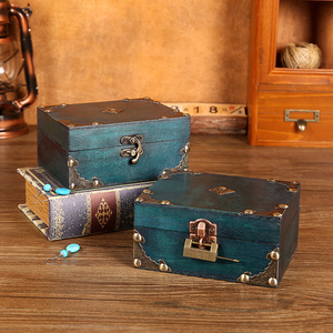 实木带锁复古收纳盒桌面杂物化妆品放置盒创意首饰盒密码盒木箱