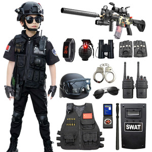儿童电动玩具枪套装 玩具男孩小警察小特警服真人吃鸡装备全套98k