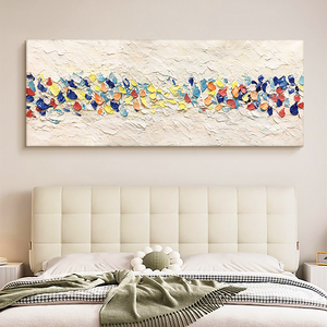 抽象彩色砂岩肌理客厅装饰画艺术色块手绘油画主卧室床头横板挂画