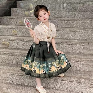 汉服女 童马面裙套装2024想新款夏季宝宝唐装熊猫儿 童中国风裙子