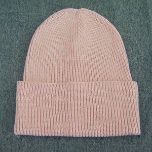 外贸粉色女冬季保暖宽檐圆顶青年欧美卷边光身针织毛线帽