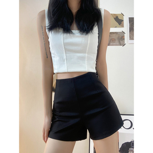 黑色高腰西装短裤女夏款弹力2023韩版小个子性感显瘦美式休闲热裤