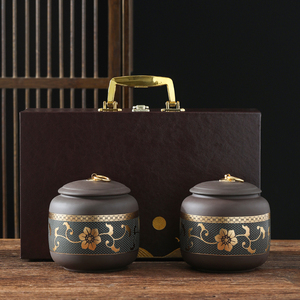 新款紫砂茶叶罐陶瓷密封罐普洱红茶绿茶空礼盒皮盒茶叶包装盒定制