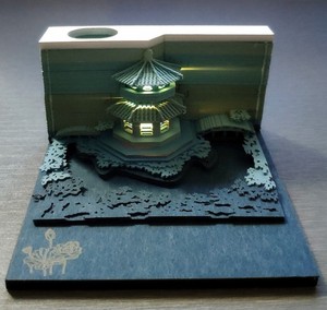 日本创意礼品清水寺同款中国建筑立体花园模型灯光版3d便签纸礼物