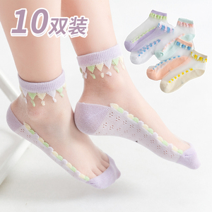 玻璃丝女童袜子夏季薄款网眼袜花边可爱公主袜儿童宝宝婴儿短筒袜
