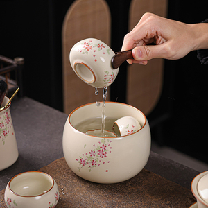 汝窑茶洗缸陶瓷家用复古哥窑茶渣缸杯洗笔功夫茶具茶水缸茶盂茶道