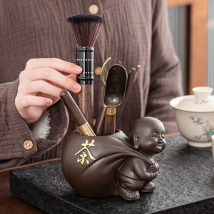 紫砂茶道六君子招财禅意泡茶工具陶瓷收纳罐茶筒瓶子竹木茶夹茶勺