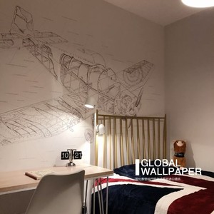 欧式极简铅笔画飞机机械图儿童房背景墙纸沙发客厅卧室壁纸布壁画