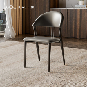 广巢意式极简现代轻奢风家用餐椅碳素钢工艺单人椅高端简洁书椅