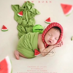 新生儿摄影道具背景裹布满月拍照婴儿宝宝月子照西瓜主题拍摄套装