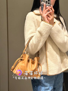 LOEWE/罗意威 24新款拼皮经典logo撞色包边翻领夹克女 羊羔毛外套