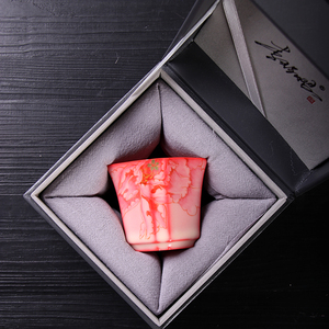 青瓷猪油冻手绘荷花四方主人杯李辉熠粉红可养复古中式茶杯单茶盏