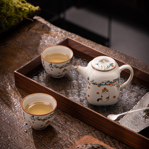 米黄汝窑四方茶壶汝瓷西施壶一壶两杯陶瓷功夫茶具套装礼品组茶杯