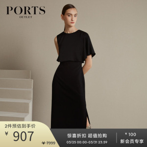 PORTS宝姿outlets春秋连衣裙黑色不对称礼服裙子LN9D008BWB009