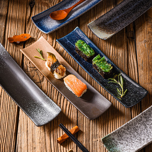日式寿司网红家用刺身料理鱼生虾生个性创意复古鸡翅点心长方形盘