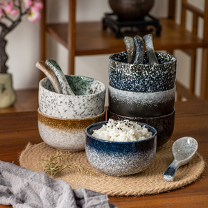 日式复古餐具吃饭家用小汤碗精致米饭碗商用单陶瓷碗碗筷套装碗