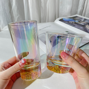 日式富士山玻璃杯高级感炫彩金山杯子创意雪山酒杯家用水杯饮料杯