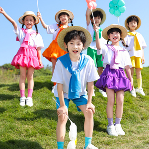 儿童啦啦队演出服糖果色T恤幼儿园毕业礼服小学生班服运动会服装