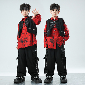 儿童爵士舞演出服男童街舞新中式千字文套装hiphop男孩舞蹈服装潮