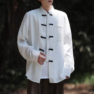 新中式男装中国风立领衬衫唐装男款春季复古小众衬衣古装汉服外套