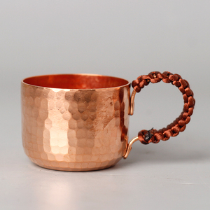 紫铜水杯纯铜中式手工捶纹茶杯侧把带手柄无涂层个人家用咖啡杯子