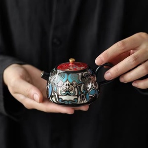 良瓷美品金银错饕餮茶壶官帽矾红中式小号功夫陶瓷单壶泡茶壶