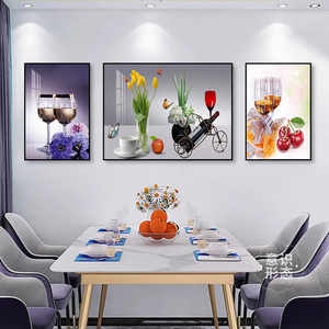 现代简约餐厅装饰画酒杯餐桌背景墙挂画轻奢大气饭厅厨房三联壁画