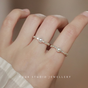 碎银子珍珠戒指女小众设计感轻奢高级感时尚个性气质指环2024新款