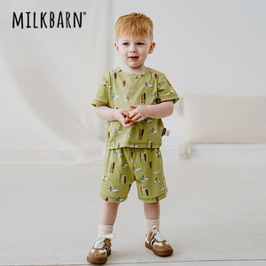 Milkbarn2024新品儿童套装莫代尔衣服宝宝童装男女童夏季T恤短裤