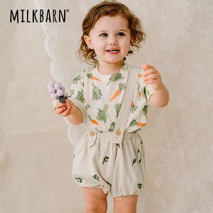 Milkbarn婴儿背带花苞裤女宝宝吊带哈衣夏季外穿纯棉爬服
