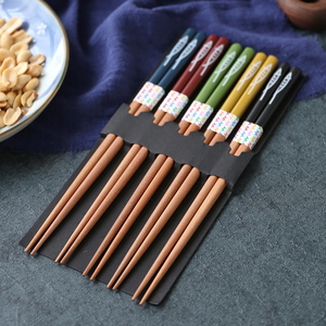 舍里 日式花栗木筷子家用高档情侣筷家庭区分专用一人一筷5双套装