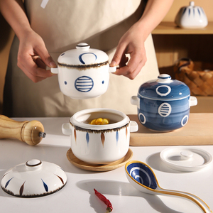 舍里日式炖盅家用带盖双耳炖罐燕窝蒸蛋专用隔水炖碗陶瓷小汤盅