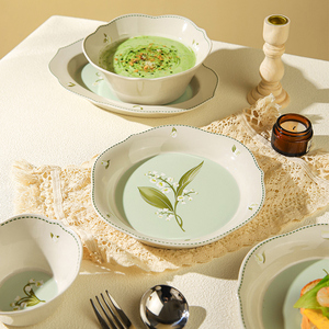 舍里法式铃兰语陶瓷餐具高颜值好看餐盘菜盘子鱼盘米饭碗面碗套装