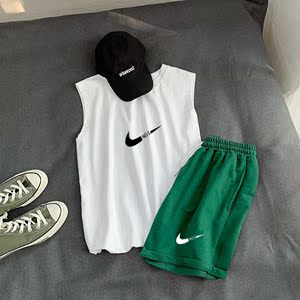 耐克/Nike正品夏打勾汗背心潮牌嘻哈运动五分短裤男套装坎肩无袖