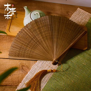 18cm中国风复古全竹蜻蜓原色折扇日用便携小巧易开合古典扇子