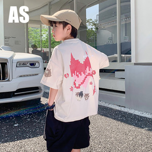韩国AS品牌正品男童夏季白色卡通纯棉T恤短袖2024新款儿童炸街潮T