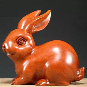 花梨木雕兔子摆件实木动物十二生肖兔红木家居客厅风水装饰工艺品