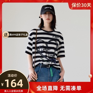 uti尤缇2023夏季新款 条纹爱心印花圆领T恤女套头上衣UJ2D0183799