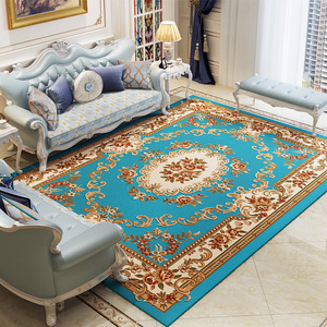 湖蓝色地中海风美式轻奢卧室清新家用地毯大面积高级房间布置地毯