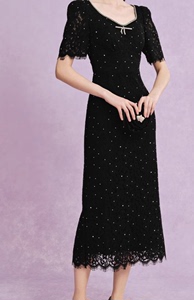 【商场同款】La Koradior拉珂蒂黑色波点蕾丝修身连衣裙长裙气质