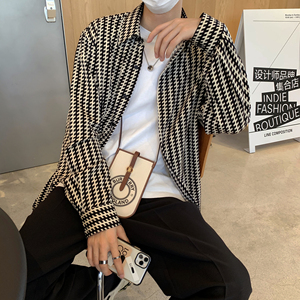 态度OOTD春季韩版小众设计格子高级感长袖衬衫男潮轻熟风男装