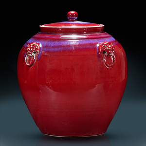 景德镇陶瓷窑变郎红米缸米桶50斤装带盖密封油缸水缸储米罐面粉箱