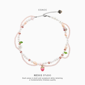 COACC｜原创设计少女风粉色草莓项链韩风春夏新品甜美珍珠锁骨链