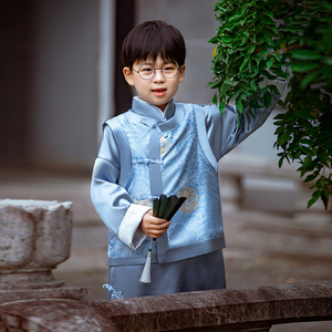 儿童汉服男童中国风唐装国学服少爷服帅气公子古装长衫马褂拜年服