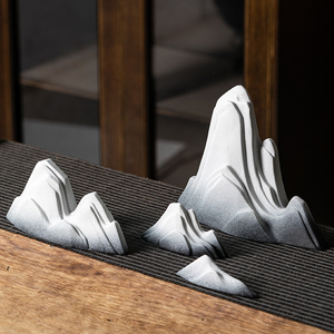 新中式禅意陶瓷雪山摆件笔山玄关桌面软装饰鱼缸造景微景观假山