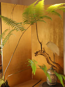 中古日式金箔屏风手绘漆画茶室客厅隔断实木民宿新中式折屏背景墙