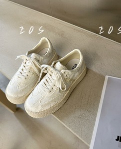EOS女鞋2024夏季新款复古蕾丝德训鞋女两条杠厚底运动休闲小白鞋