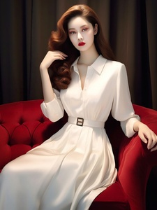 气质名媛高端女神范小众设计收腰长裙高级感白色衬衫连衣裙女春季