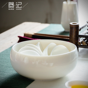 器记德化窑白瓷茶洗大号陶瓷洗笔缸家用水盂杯洗功夫茶具茶道配件