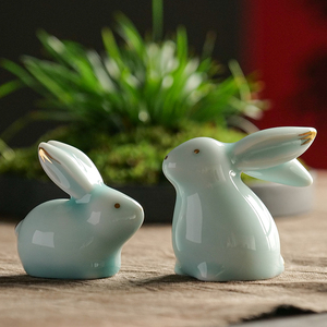 可爱小兔子摆件迷你陶瓷造景花盆微景观动物情侣送礼家居装饰品